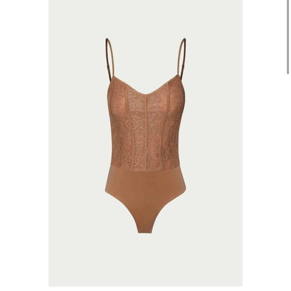 AFRM nude stretch lace corset Catarina bodysuit thong